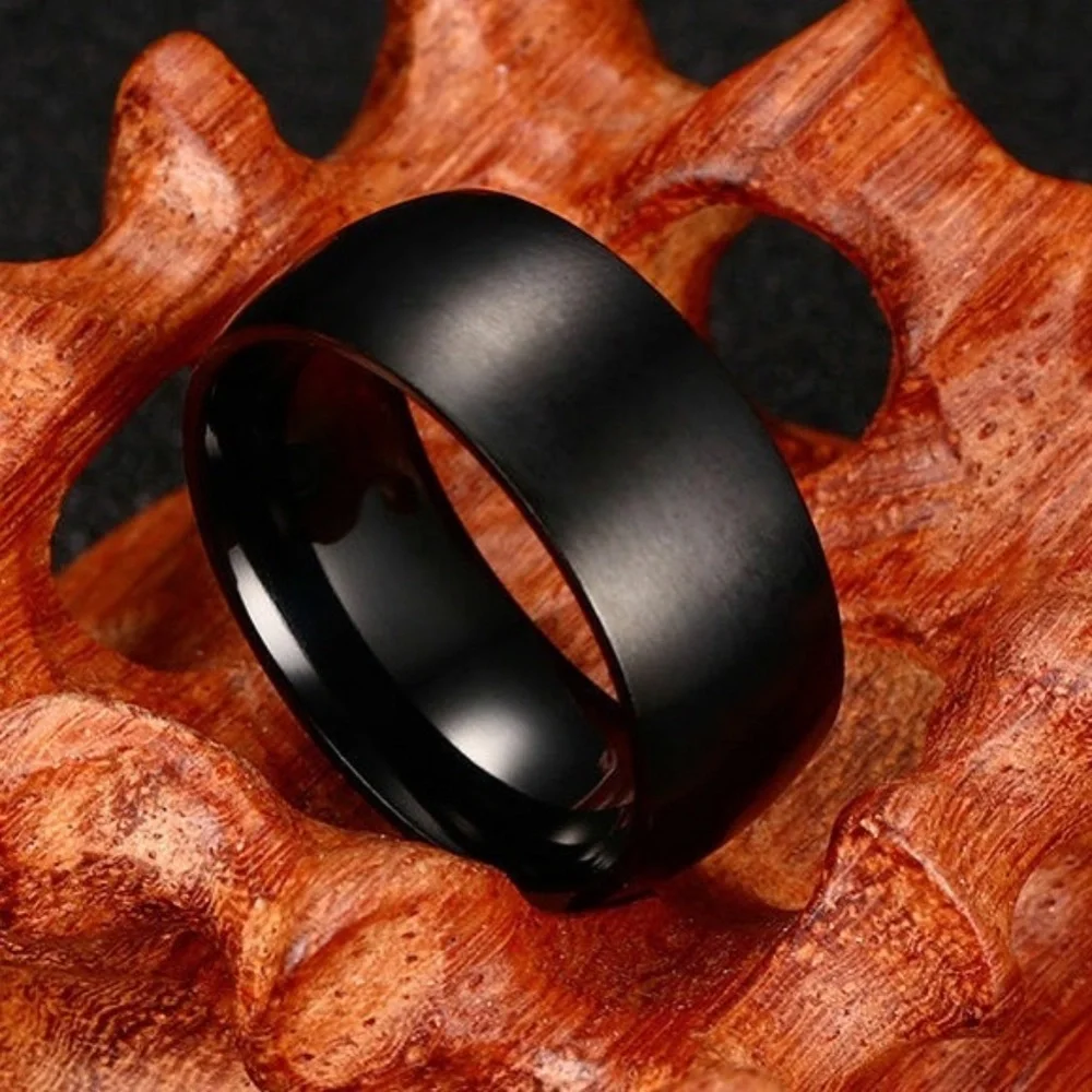 Titanium Matte Wide Basic Blk Gld Band Ring 8-12